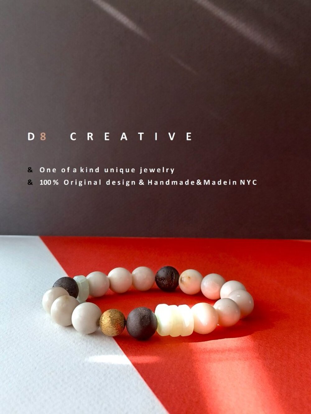 New natural white jasper stone with 14k gold over sterling silver bracelet